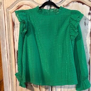 JODIFL Vibrant Green Ruffled Blouse